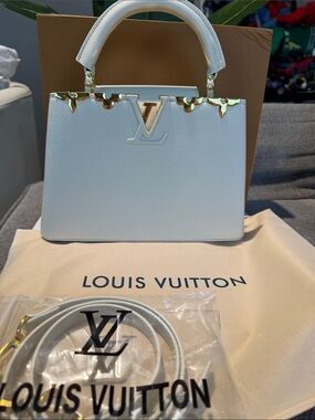 Louis Vuitton White Capucines BB Top-Handle Satchel with Gold Hardware